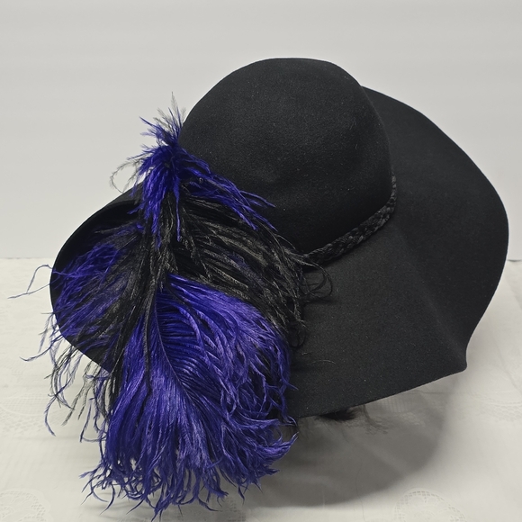 Black Wool Felt Cavalier Pirate Hat Purple Feather Musketeer Buccaneer Halloween